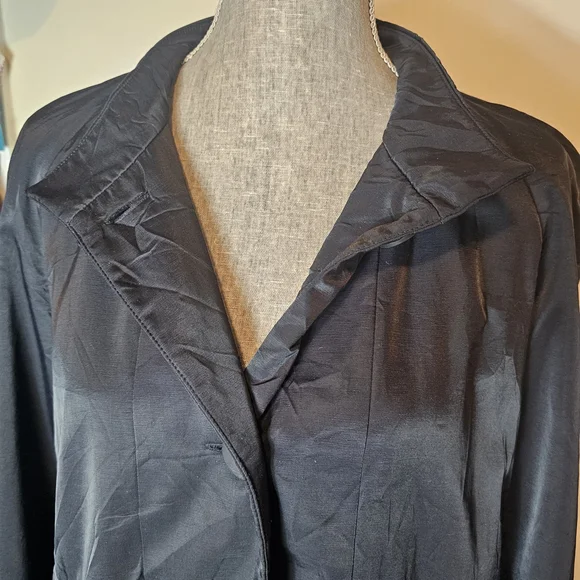 Eileen Fisher Button-Up Jacket Womens Size L Black Satin Fleece-Lined Collarless - Picture 6 of 9